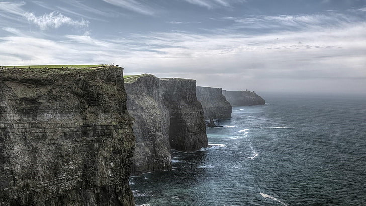 cliff, coast, cliffs of moher, headland, promontory, sky, water, HD wallpaper