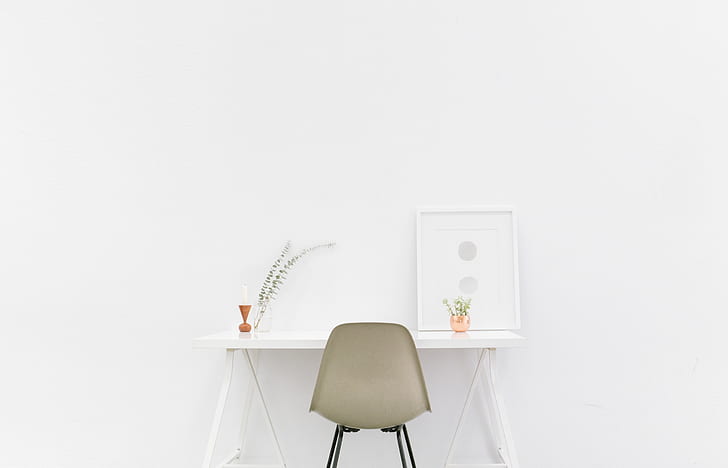 desk, room, chair, interior, minimalist, simple, minimal