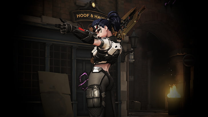 female shooter player illustration, Widowmaker (Overwatch), protection