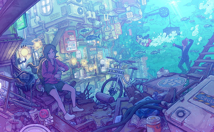 HD wallpaper: Anime, Original, City, Sea, Underwater | Wallpaper Flare