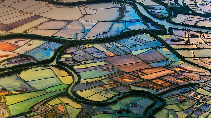 nature, landscape, field, farm, Indonesia, aerial view, built structure, HD wallpaper