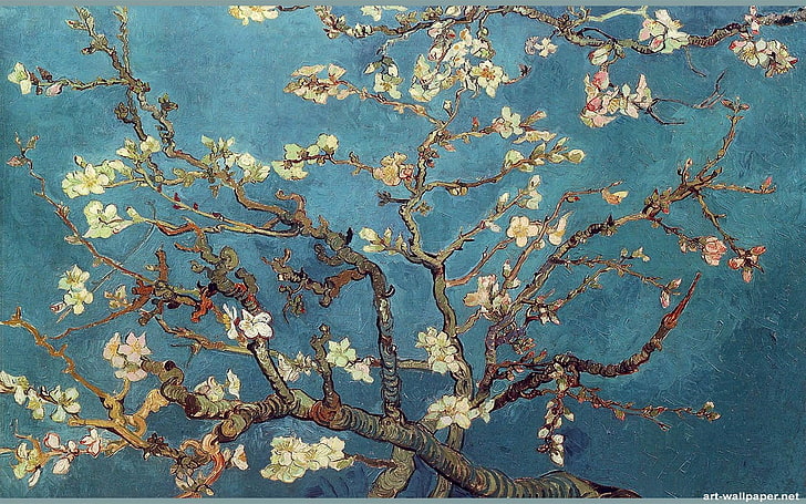 Vincent van Gogh, classic art, painting, flowers, trees, artwork