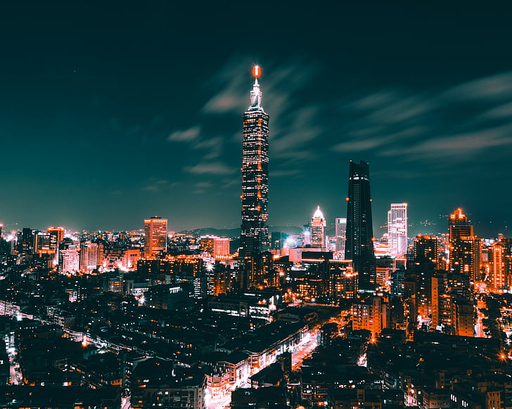 Taipei, Cityscape, Night, Taipei 101, Taiwan, 5K, HD wallpaper