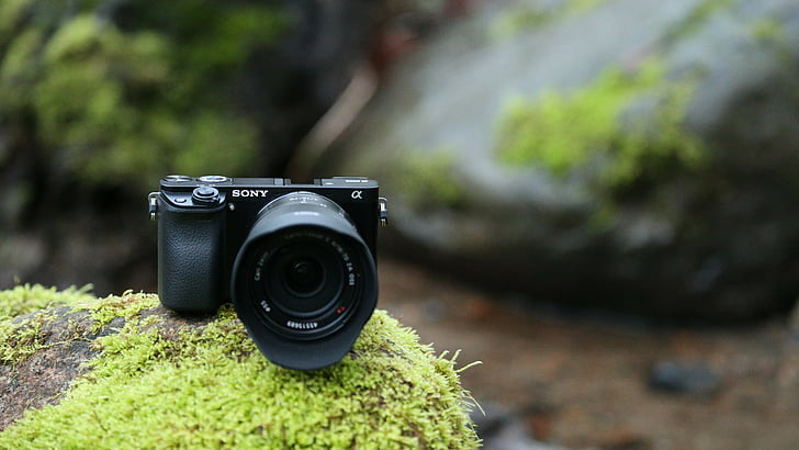 black digital camera on rock, Sony a6000, Alpha, photo, review, HD wallpaper