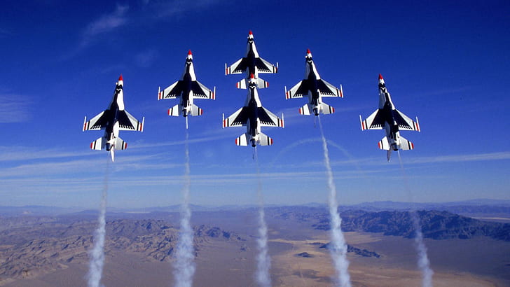 The Thunderbirds F-16, six white jet planes, 1920 x 1080, nevada