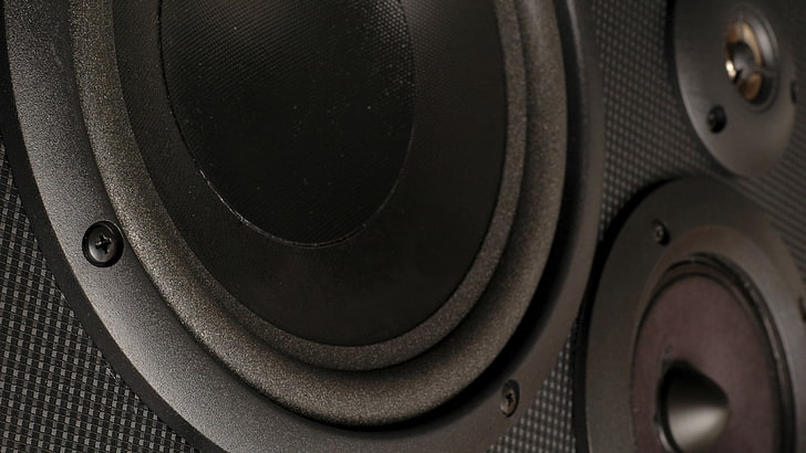 black subwoofer speaker, sound, speakers, close-up, music, technology