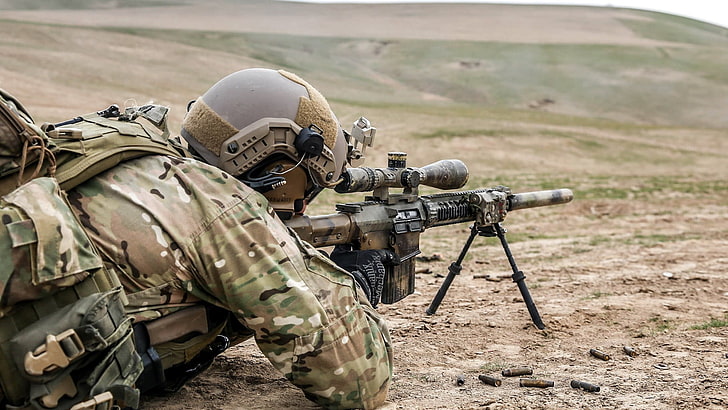 brown and black sniper rifle, military, soldier, snipers, rifles, HD wallpaper