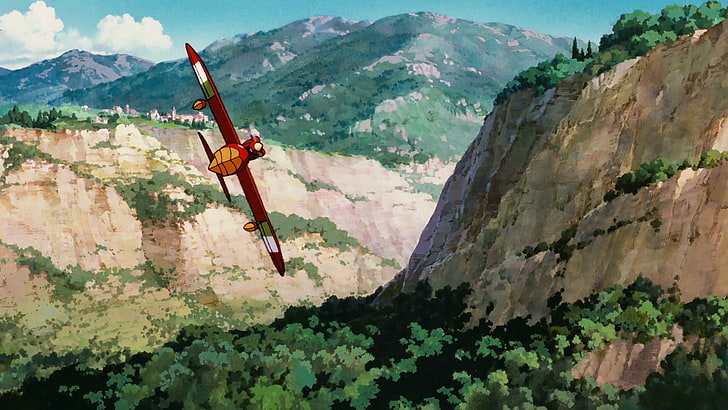 Studio Ghibli, anime, mountain, nature, beauty in nature, mountain range, HD wallpaper