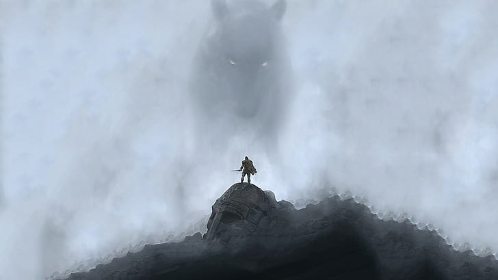 vikings mythology fantasy art helmet wolf mist warrior fenrir, HD wallpaper