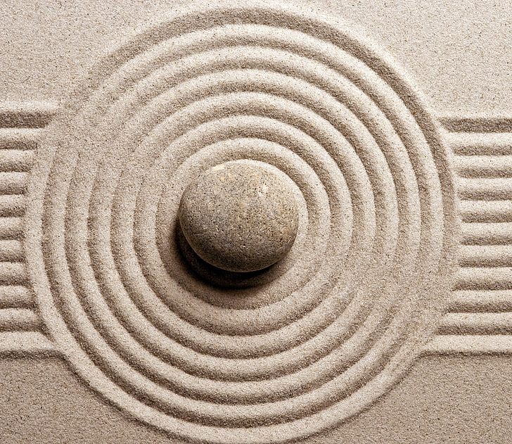 gray rock, stone, sand, harmony, zen, rock Garden, relaxation, HD wallpaper