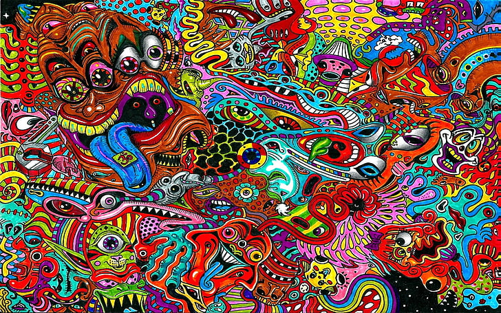 multicolored abstract painting, drawing, surreal, colorful, psychedelic