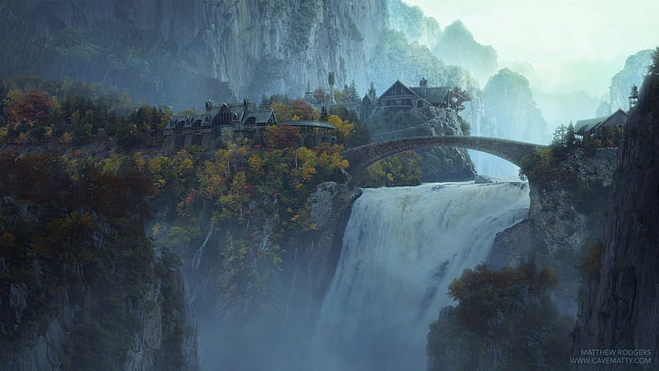 Rivendell, movies, The Lord of the Rings, waterfall, HD wallpaper