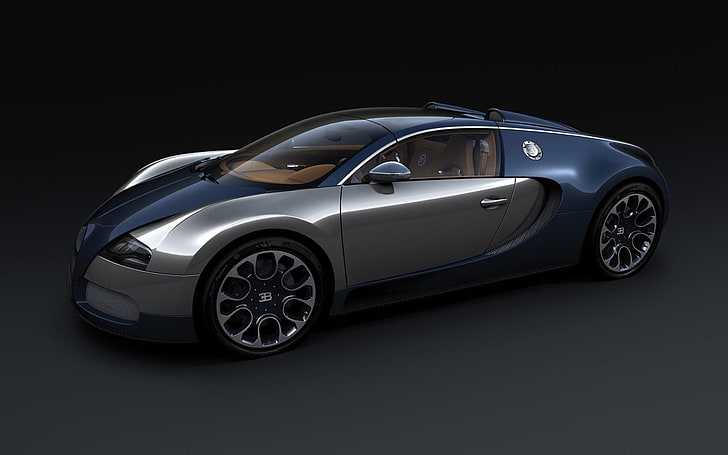 black and silver sports coupe, car, Bugatti Veyron, Bugatti Veyron Sang Bleu, HD wallpaper