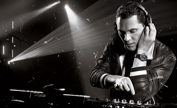 Tiesto Session, grayscale photo of DJ, Music, arts culture and entertainment