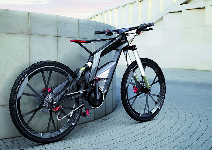 black and pink road bicycle, bike, audi, carbon, cycling, transportation, HD wallpaper