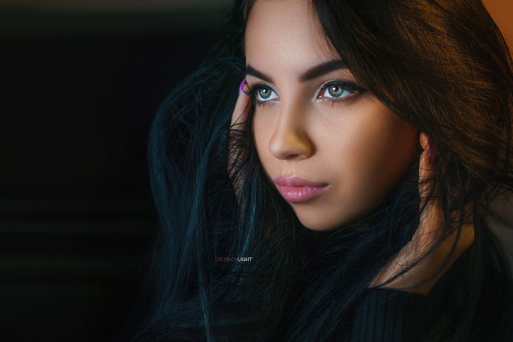 Angelina Sorokina, women, model, dark hair, face, portrait