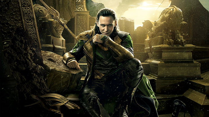 Loki sitting on destroyed throne, Thor: Ragnarok, Marvel, Tom Hiddleston, HD wallpaper