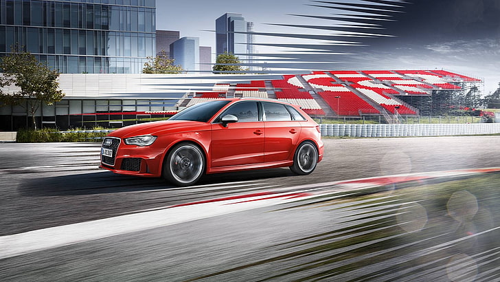 Audi, Audi RS3, car, red cars, motion, mode of transportation
