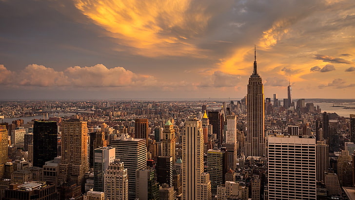 cityscape, sunset, Empire State Building, New York City, sky