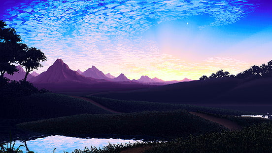 HD wallpaper: animated illustration of mountains, nature, pixel art, pixels  | Wallpaper Flare
