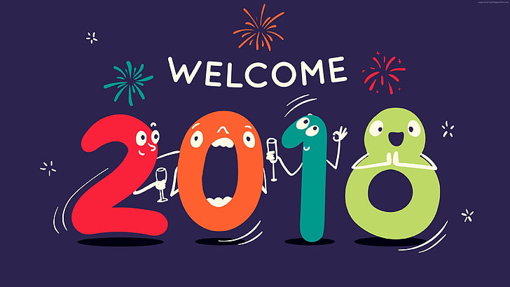 2018, new year, text, welcome, event, graphic design, art, illustration