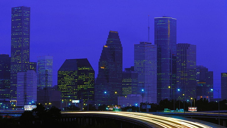 city, cityscape, Texas, Houston, long exposure, night, office building exterior