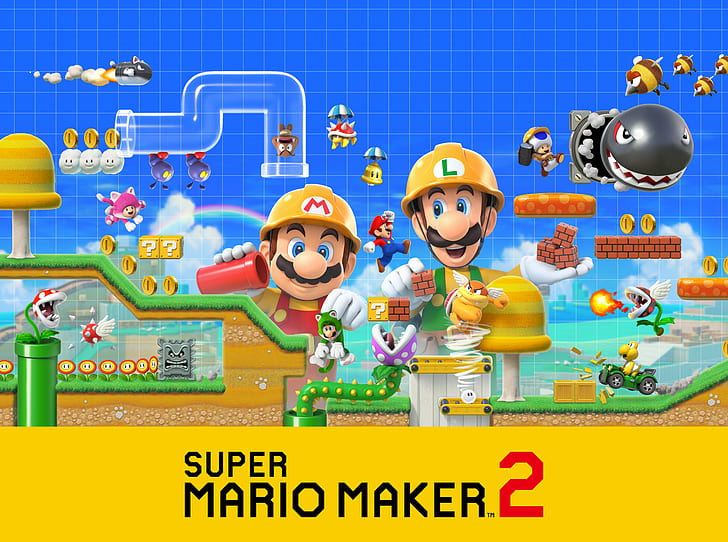 Super Smash Bros., Super Mario Maker 2, Goomba, Luigi, Toad (Mario), HD wallpaper