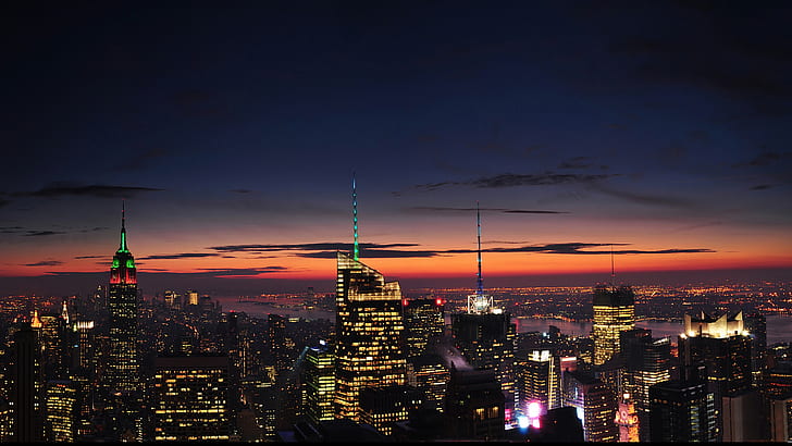 Manhattan United States Of America Sunset Dusk Red Sky On Horizon City Landscape Hd Wallpaper For Desktop Laptop Tablet Mobile Phones And Tv 3840×2160