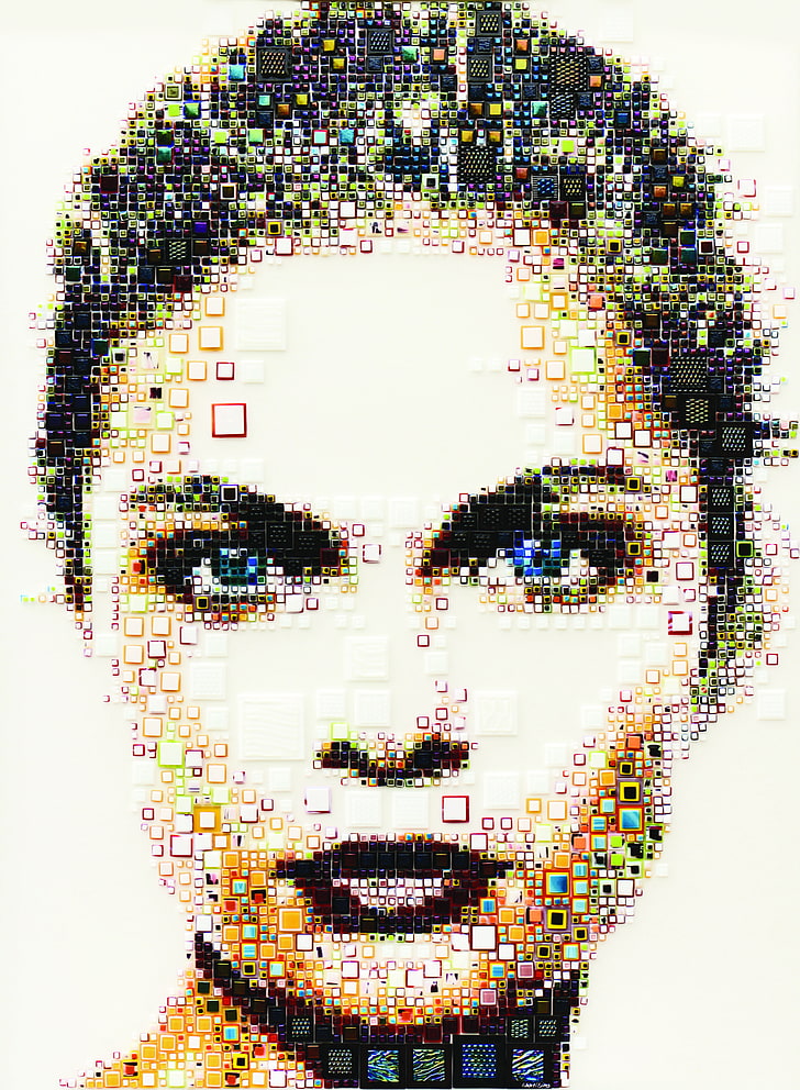 women, artwork, Isabelle Scheltjens, mosaic, face, portrait display, HD wallpaper