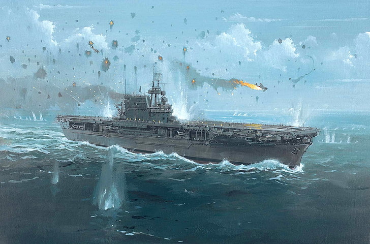 brown war ship wallpaper, figure, art, the carrier, shots, WW2