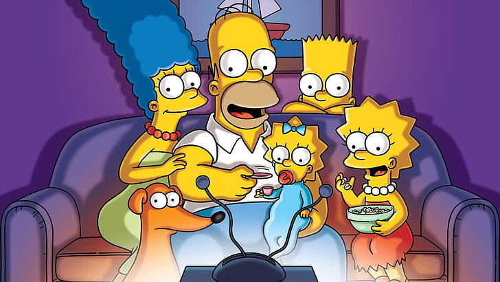 Figure, Sofa, Homer, Family, TV, Maggie, Simpsons, Bart, Lisa, HD wallpaper