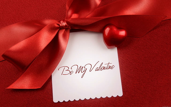 Valentine's message, white be mu valentine print paper and red ribbon, HD wallpaper