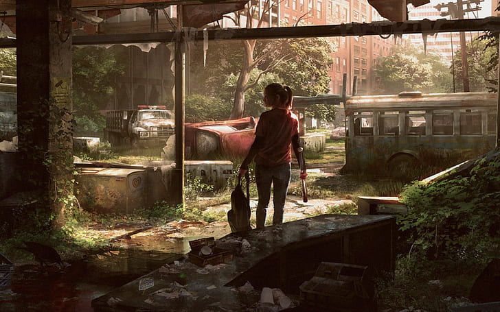 women's red T-shirt, The Last of Us, apocalyptic, rear view, real people, HD wallpaper