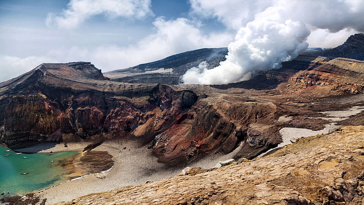 mountains, 5k, smoke, 4k, Kamchatka, Russia, volcano, HD wallpaper