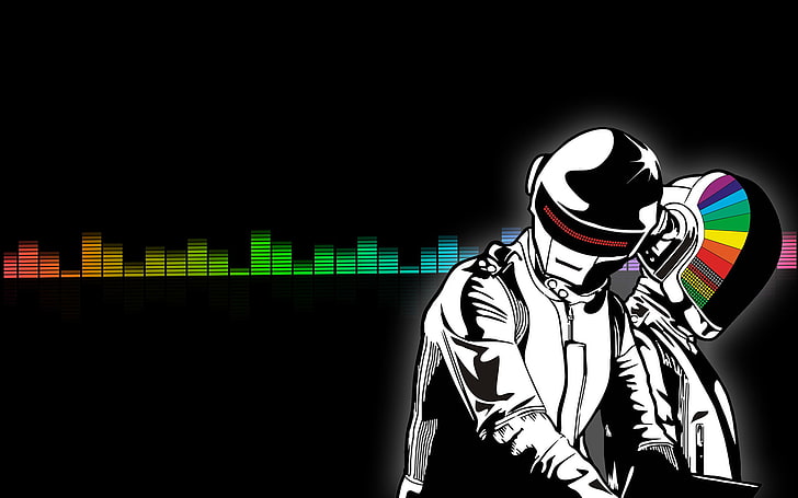 two character wearing helmet vector art, Daft Punk, music, house music