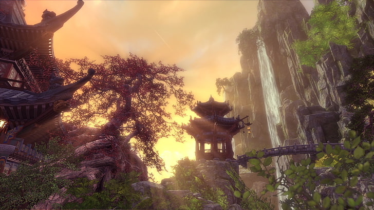brown wooden house with trees, PC gaming, Blade & Soul, plant, HD wallpaper
