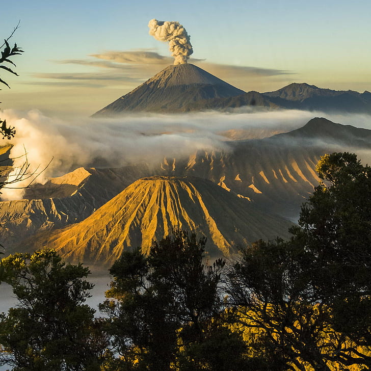 photography of gray volcano with blue sky as background, mount bromo, java, indonesia, mount bromo, java, indonesia