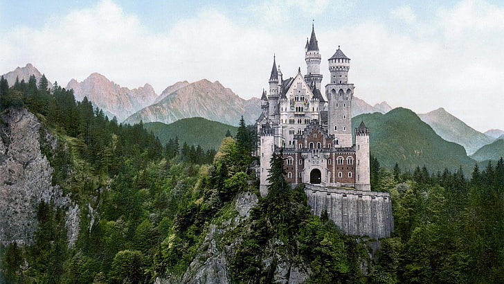 castle, neuschwanstein castle, mountains, authentic, knight