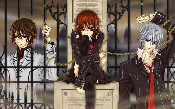 two men and one girl anime characters, vampire knight, zero, kaname