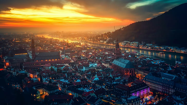 castle, city, Cityscape, Germany, Heidelberg, landscape, mountains, HD wallpaper