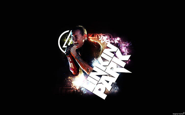 Linkin Park logo, name, soloist, graphics, singing, men, black Background, HD wallpaper