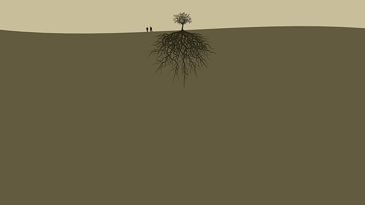 tree and roots illustration, minimalism, trees, simple background, HD wallpaper