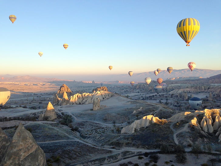 hot air balloons, cappadocia, cappadocia, Turkey, goreme, nevsehir, HD wallpaper