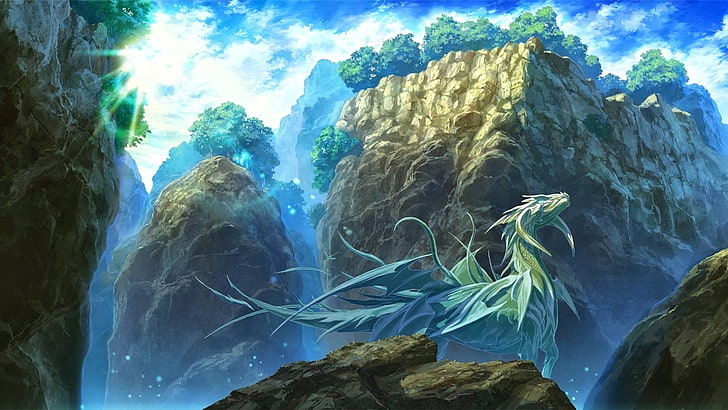 Pokemon movie still screenshot, fantasy art, dragon, rock, rock - object, HD wallpaper