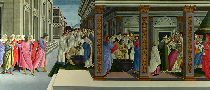 picture, mythology, Sandro Botticelli, Four scenes from the Early Life of Saint zenobius