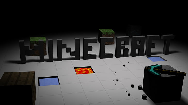 black Minecraft wallpaper, pickaxes, dirt, typography, video games