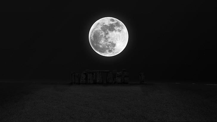 night, Stonehenge, Moon