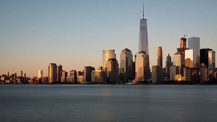 water, united states, usa, new york city, building, evening