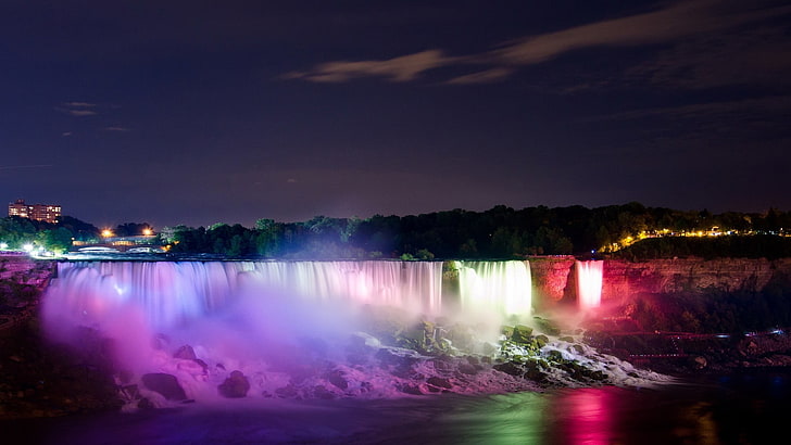 waterfalls, lights, lake, river, Niagara Falls, scenics - nature