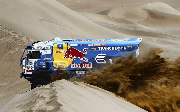 Kamaz - The Dakar Rally, blue and black redbull truck toy, cars, HD wallpaper